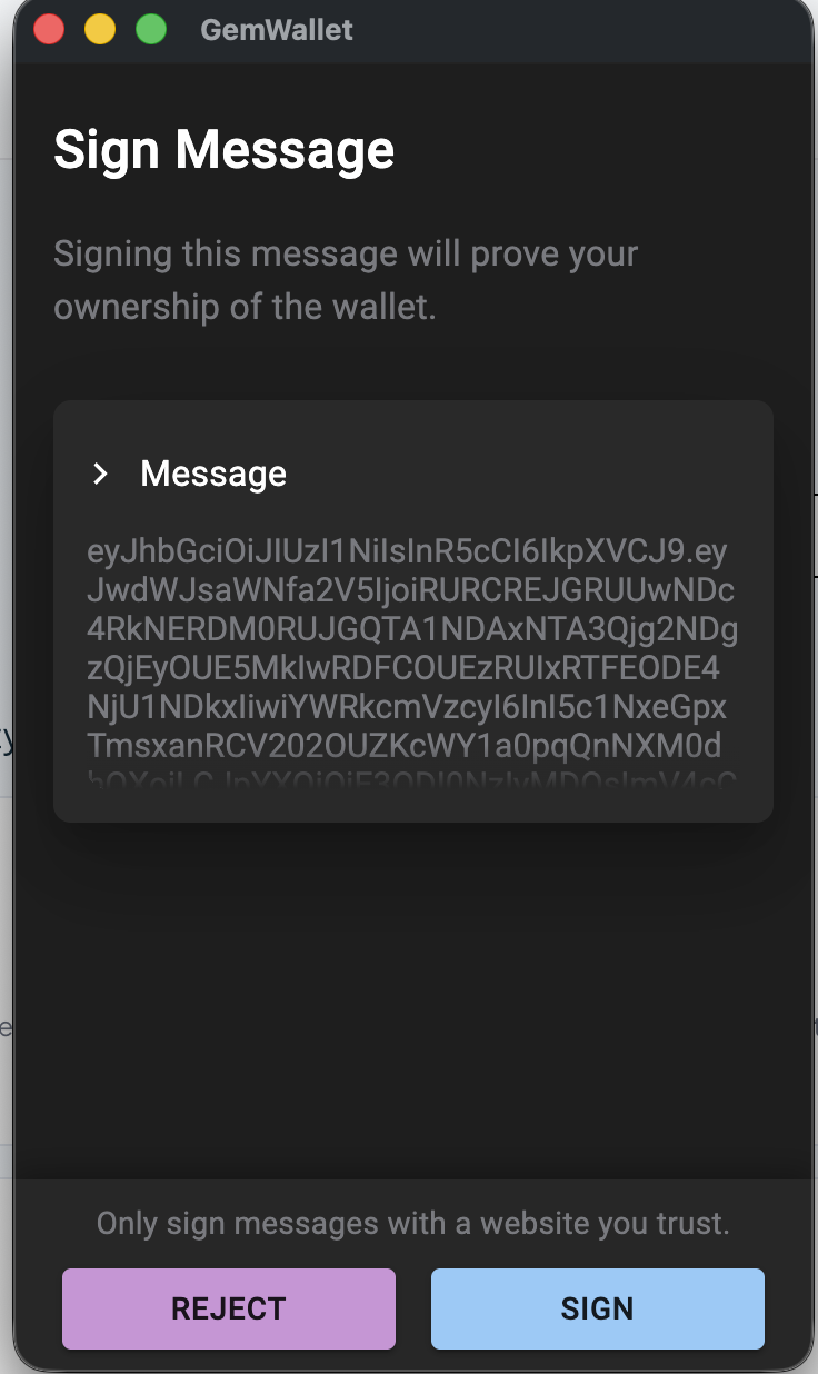 Signer le message dans GemWallet